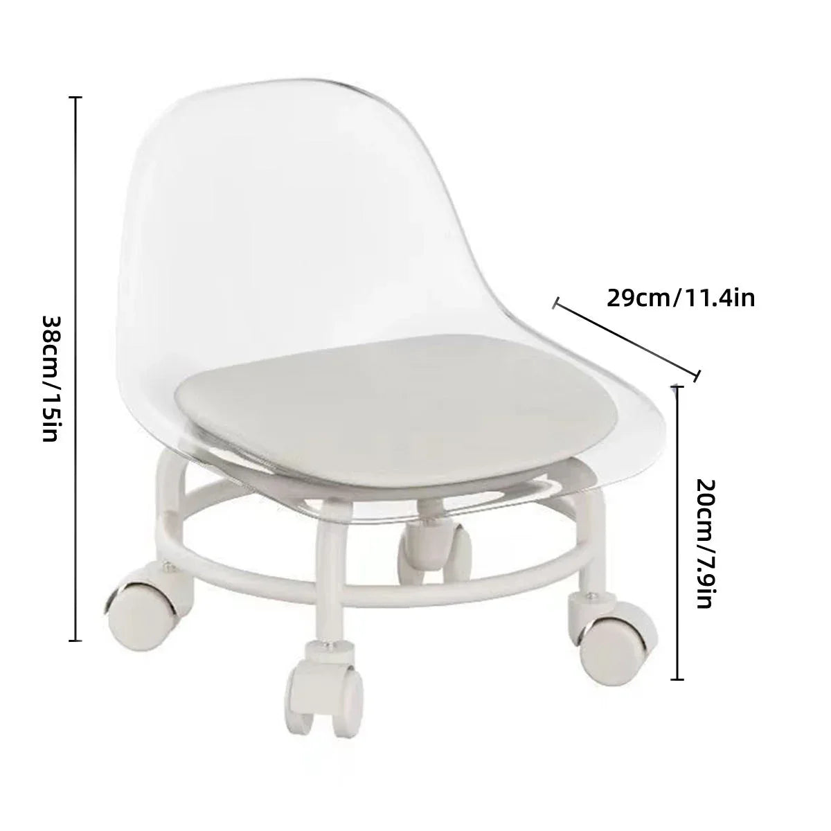 Stool with Universal Wheels Pulley Short Stool with Backrest Comfortable Seat - Pink - Mekamart Australia