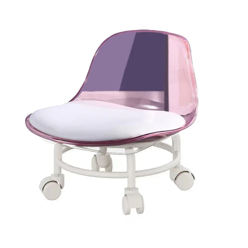 Stool with Universal Wheels Pulley Short Stool with Backrest Comfortable Seat - Pink - Mekamart Australia