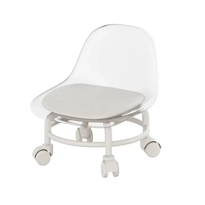 Stool with Universal Wheels Pulley Short Stool with Backrest Comfortable Seat - Pink - Mekamart Australia