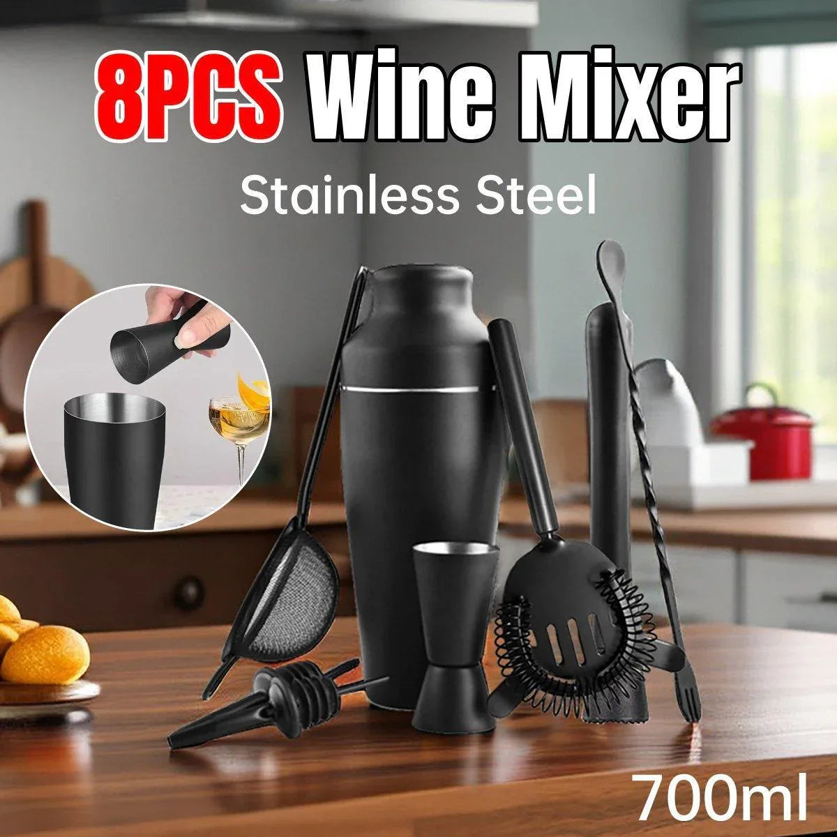 8PCS/700ML Stainless Steel Cocktail Shaker Bartender Tools Set Bar Supplies - Mekamart Australia