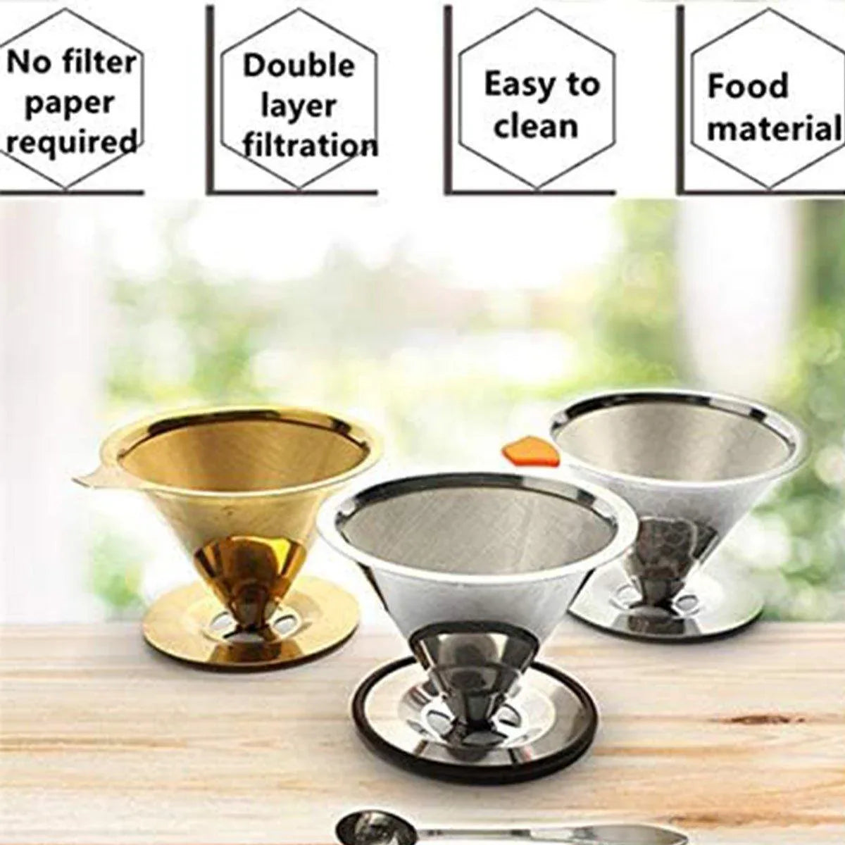 Stainless Steel Double Layer Hand Coffee Filter 600 Mesh Paper-Free Tea Funnel - Mekamart Australia