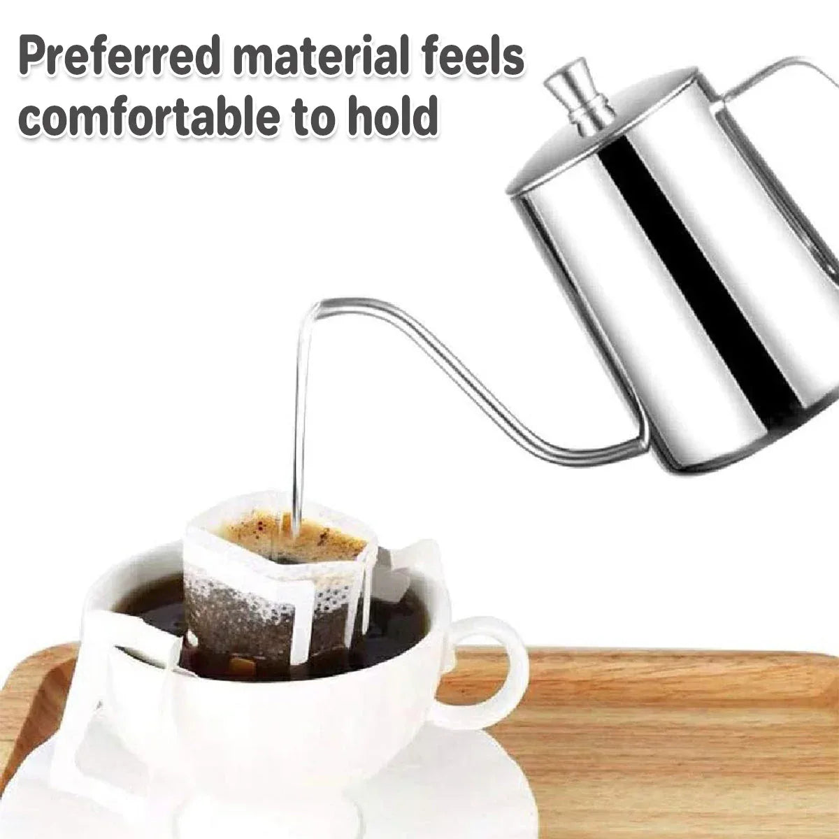 Hand Drip Coffee Pot Stainless Steel Fine Spout Hanging Ear Filter Cup Kettle - Black - Mekamart Australia