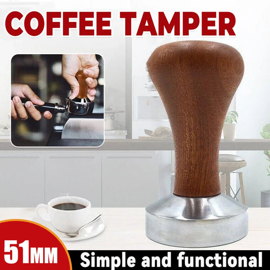 51mm Coffee Tamper Aluminum Alloy Base Wooden Handle for Espresso Machine - Mekamart Australia
