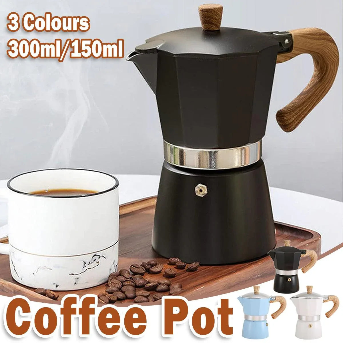 Portable Coffee Maker Wood Grain Handle Outdoor Manual Espresso Machine Camping - Beige-300ml - Mekamart Australia