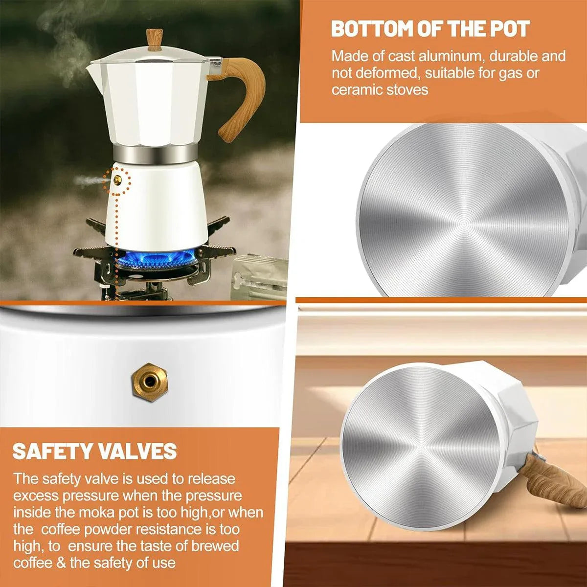 Portable Coffee Maker Wood Grain Handle Outdoor Manual Espresso Machine Camping - Beige-300ml - Mekamart Australia
