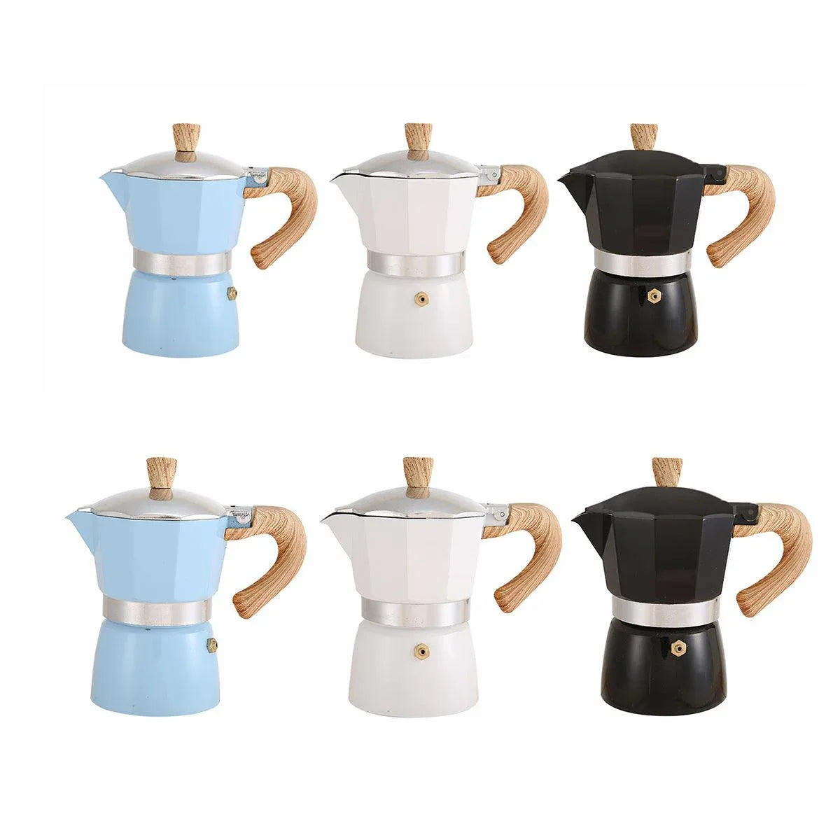 Portable Coffee Maker Wood Grain Handle Outdoor Manual Espresso Machine Camping - Blue-150ml - Mekamart Australia