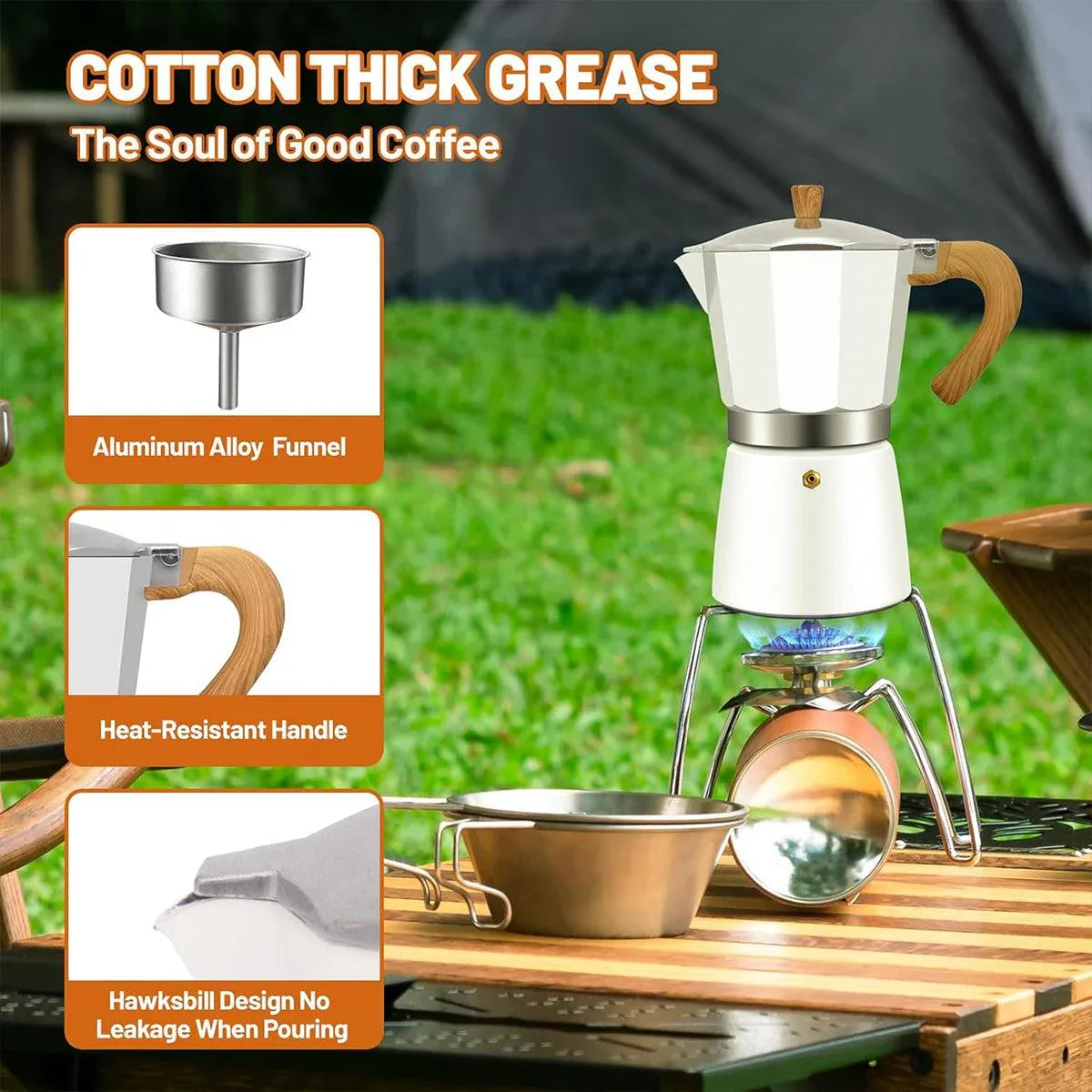 Portable Coffee Maker Wood Grain Handle Outdoor Manual Espresso Machine Camping - Blue-150ml - Mekamart Australia