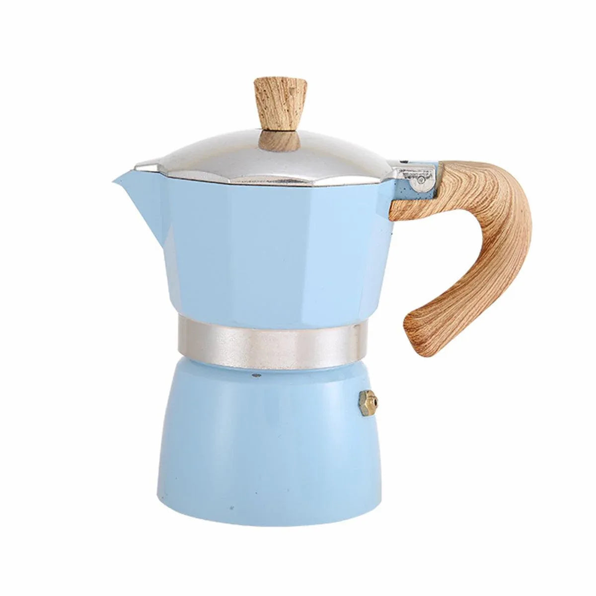 Portable Coffee Maker Wood Grain Handle Outdoor Manual Espresso Machine Camping - Blue-150ml - Mekamart Australia