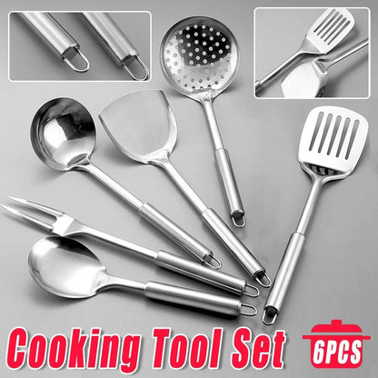 6PCS Stainless Steel Kitchen Utensil Set with Frying Spatula Colander and Spoon - Mekamart Australia