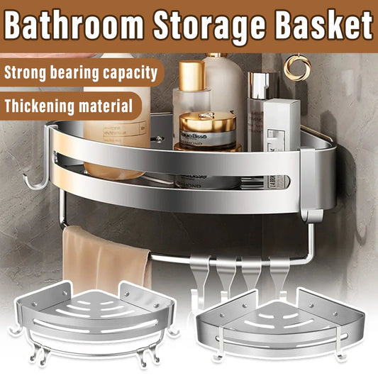 Wall Mounted Bathroom Shelf Triangle Corner Shower Storage Rack for Toiletries - Single layer with rod - Mekamart Australia