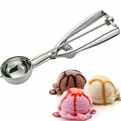 Stainless Steel Icecream Ice Cream Scoop Cookie Dough Mash Spoon Trigger 6Cm Dia - Mekamart Australia