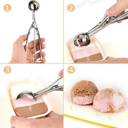 Stainless Steel Icecream Ice Cream Scoop Cookie Dough Mash Spoon Trigger 6Cm Dia - Mekamart Australia
