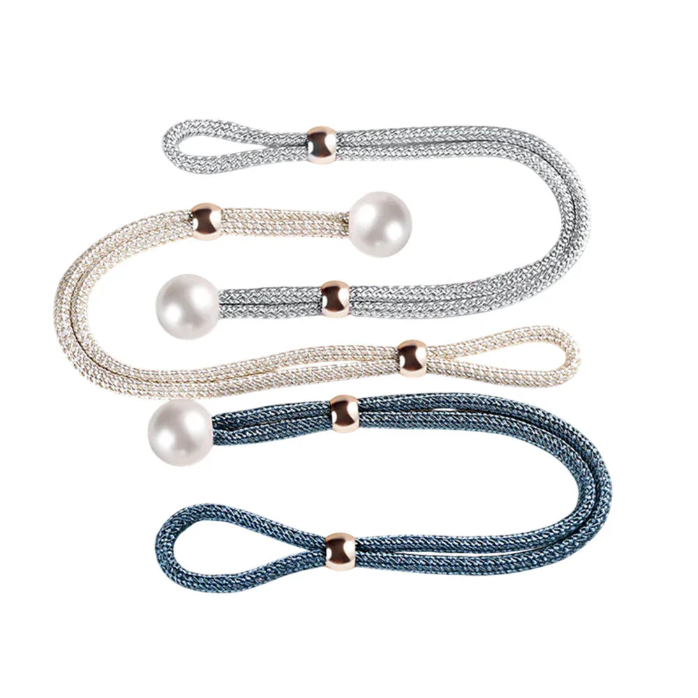 Curtain Tiebacks Pearl Strap Set 3 Pairs Decorative Buckle Holder Rings Hooks - White - Mekamart Australia