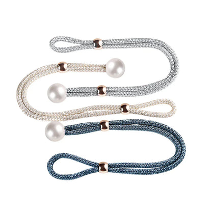 Curtain Tiebacks Pearl Strap Set 3 Pairs Decorative Buckle Holder Rings Hooks - White - Mekamart Australia