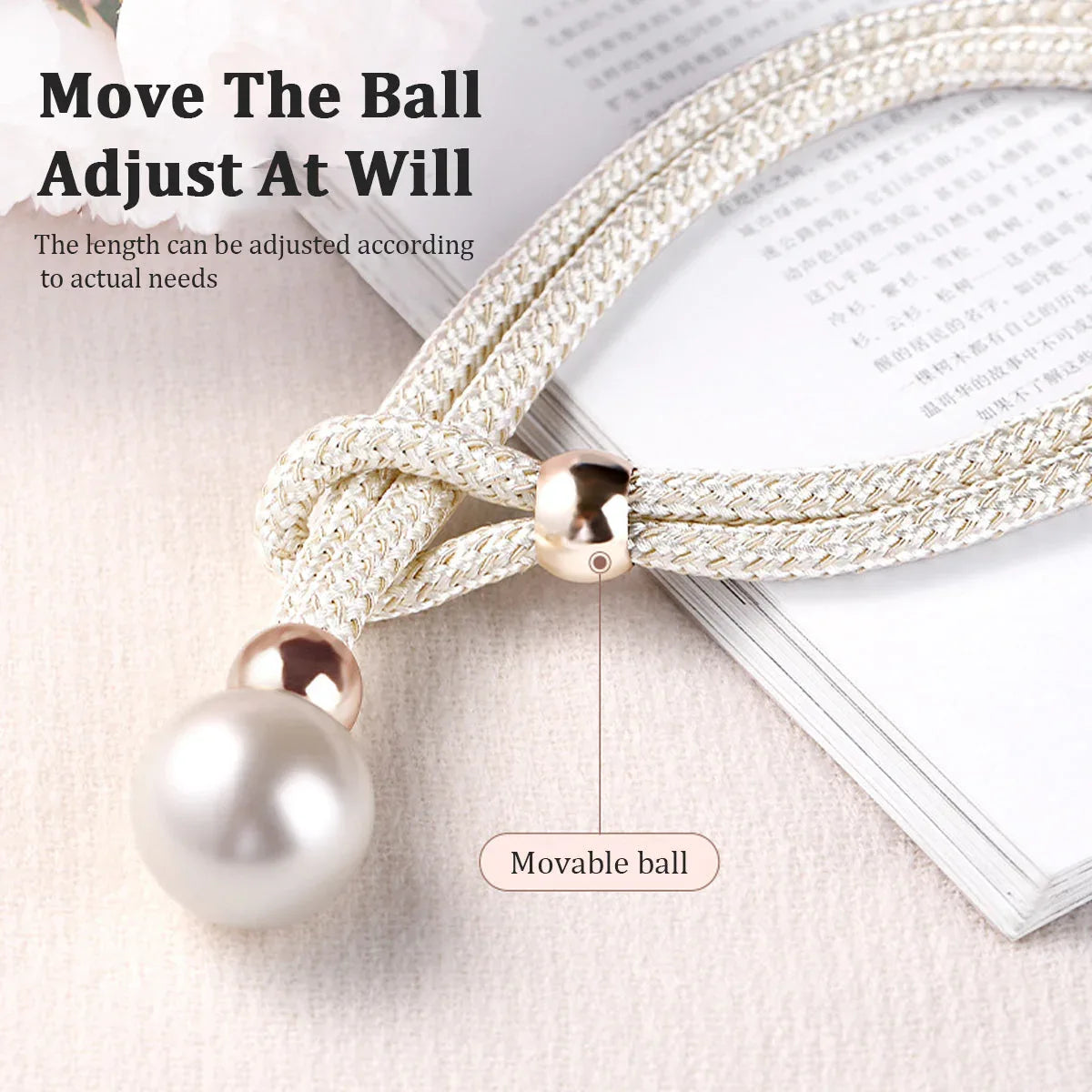 Curtain Tiebacks Pearl Strap Set 3 Pairs Decorative Buckle Holder Rings Hooks - White - Mekamart Australia