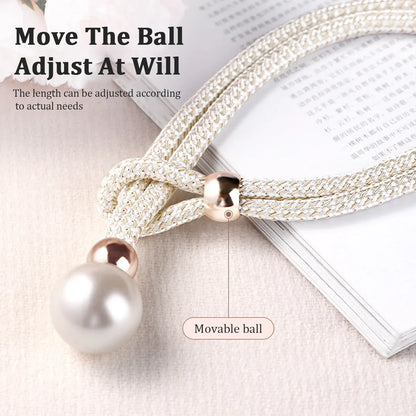 Curtain Tiebacks Pearl Strap Set 3 Pairs Decorative Buckle Holder Rings Hooks - White - Mekamart Australia
