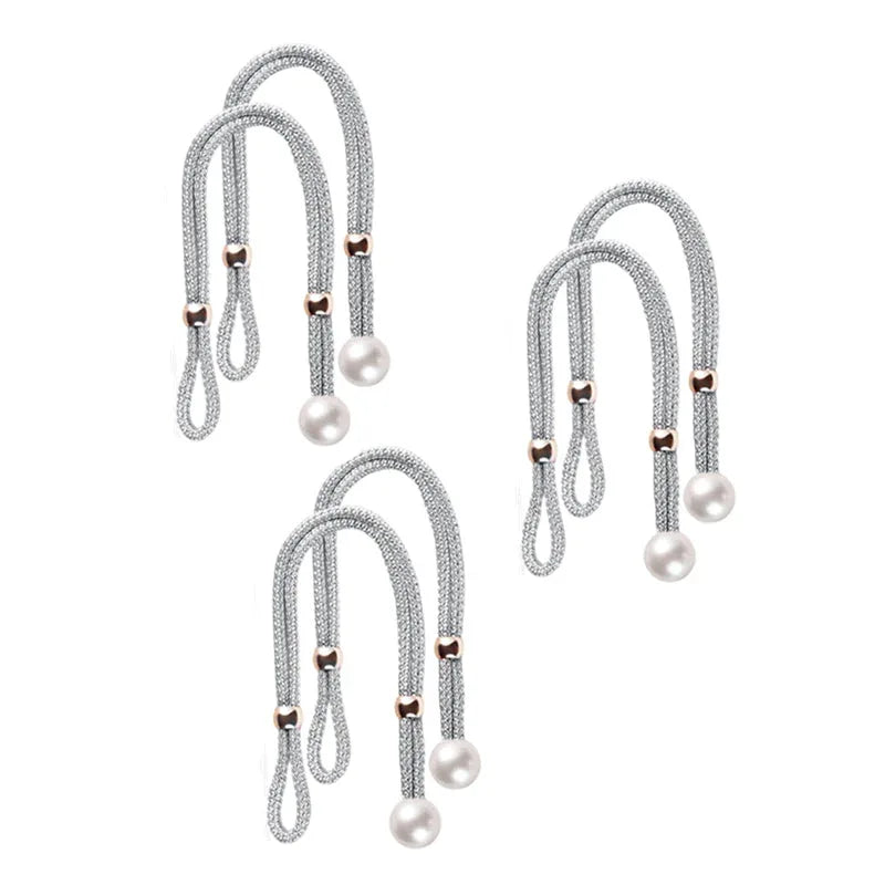 Curtain Tiebacks Pearl Strap Set 3 Pairs Decorative Buckle Holder Rings Hooks - White - Mekamart Australia
