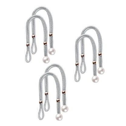 Curtain Tiebacks Pearl Strap Set 3 Pairs Decorative Buckle Holder Rings Hooks - White - Mekamart Australia