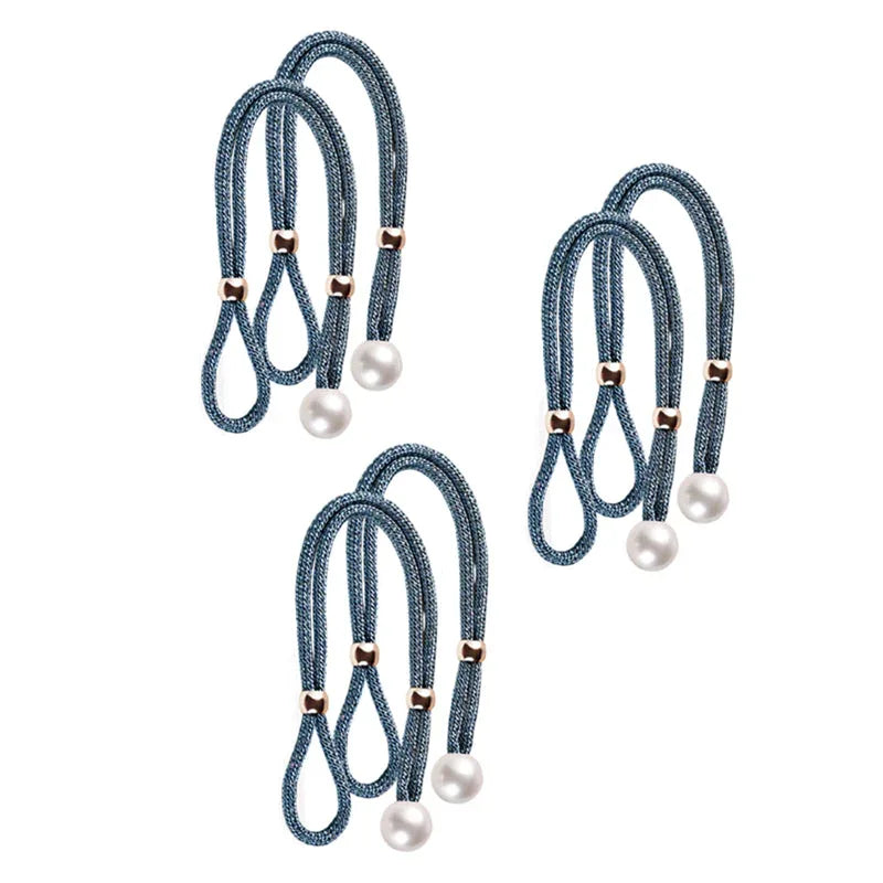 Curtain Tiebacks Pearl Strap Set 3 Pairs Decorative Buckle Holder Rings Hooks - White - Mekamart Australia