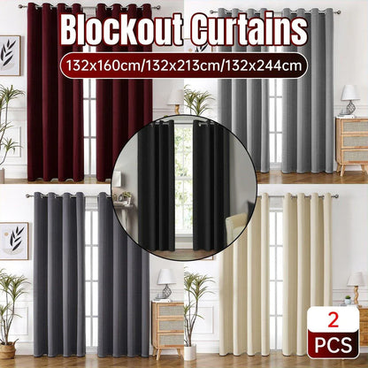 2pcs Semi Blackout Curtain Fabric Solid Colour Home Decor Drapes for Living Room - Dark Grey - 132x213cm - Mekamart Australia