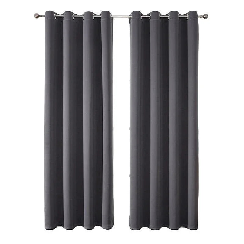 2pcs Semi Blackout Curtain Fabric Solid Colour Home Decor Drapes for Living Room - Dark Grey - 132x213cm - Mekamart Australia