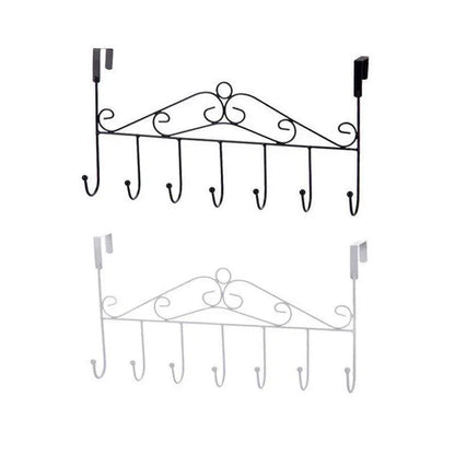 7-Hooks For Bedroom Over The Door Hanger Clothes Storage Towel Iron Hanging Rack - Black - Mekamart Australia