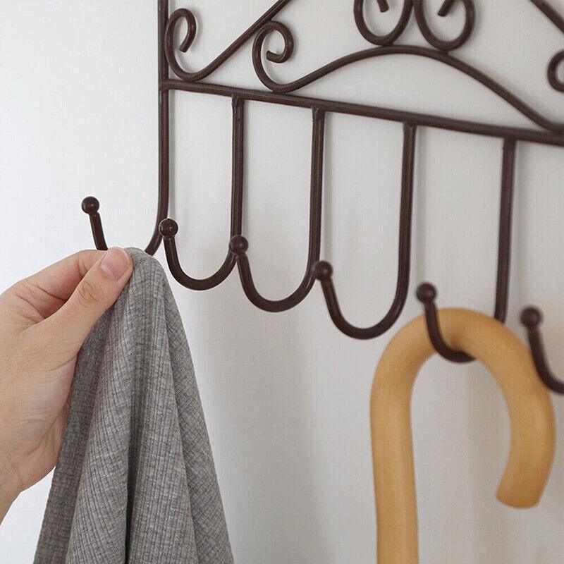 7-Hooks For Bedroom Over The Door Hanger Clothes Storage Towel Iron Hanging Rack - Black - Mekamart Australia