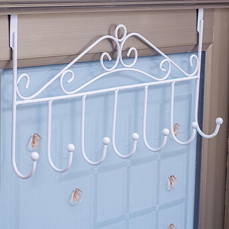 7-Hooks For Bedroom Over The Door Hanger Clothes Storage Towel Iron Hanging Rack - Black - Mekamart Australia