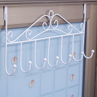 7-Hooks For Bedroom Over The Door Hanger Clothes Storage Towel Iron Hanging Rack - Black - Mekamart Australia