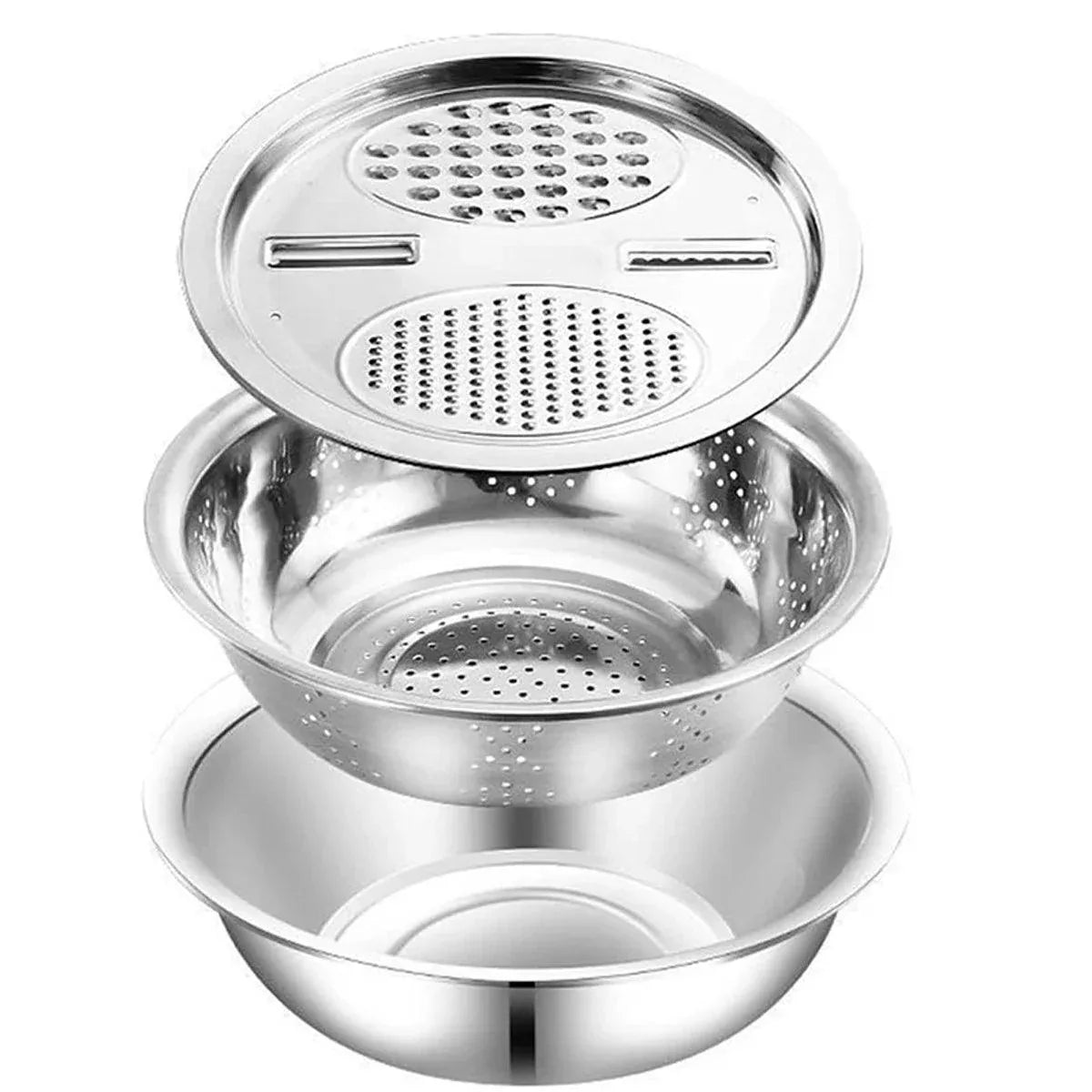 Multifunctional 201 Stainless Steel Basin 3 in 1 Colanders Basin Mixing Bowl Set - Mekamart Australia