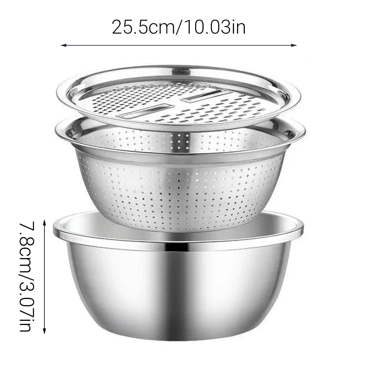 Multifunctional 201 Stainless Steel Basin 3 in 1 Colanders Basin Mixing Bowl Set - Mekamart Australia