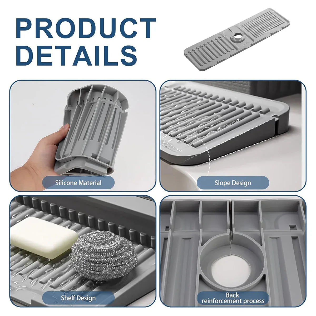 Faucet Draining Pad Narrow Sink Splash Guard Mat for Washbasin Water Catcher - White - Mekamart Australia