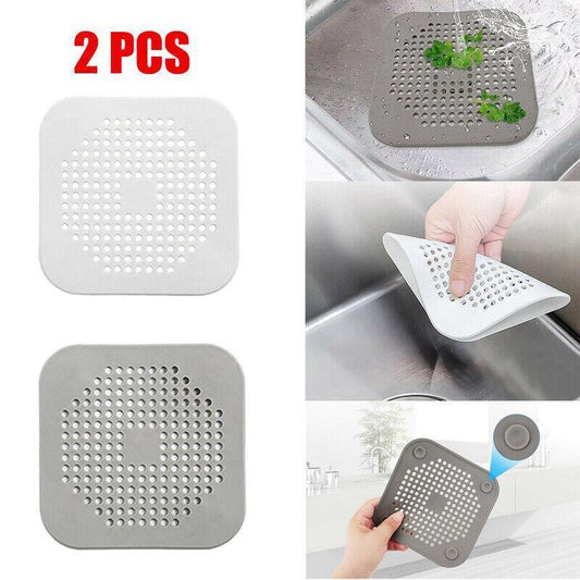 2Pc Square Drain Cover For Shower Drain Hair Catcher Flat Silicone Plug For Bath - 1PC White+ 1PC Grey - Mekamart Australia