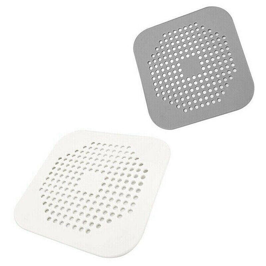 2Pc Square Drain Cover For Shower Drain Hair Catcher Flat Silicone Plug For Bath - 1PC White+ 1PC Grey - Mekamart Australia