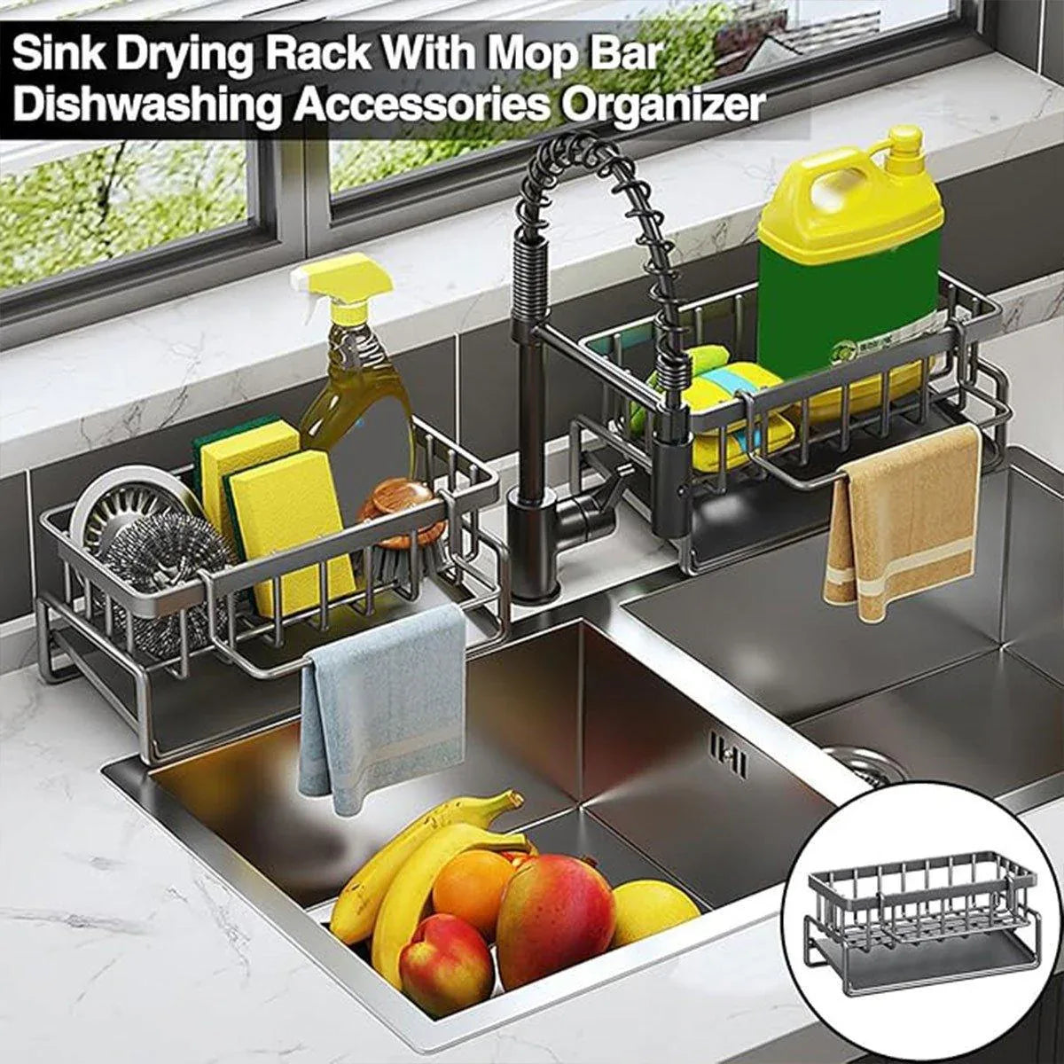 Kitchen Sink Caddy Storage Organizer Steel Sponge Soap Brush Holder Faucet Rack - Mekamart Australia