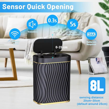 Sensor Trash Can 8L Narrow Black Smart Bin Touchless Bathroom Toilet Waste Bin - Mekamart Australia