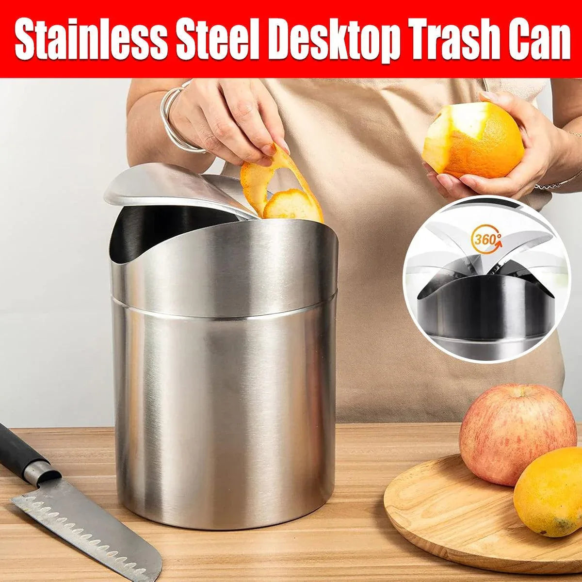 Stainless Steel Mini Desktop Wastebasket Organizer Compact Waste Bin for Office - Mekamart Australia