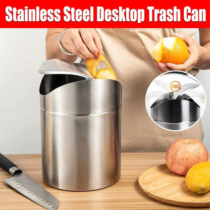 Stainless Steel Mini Desktop Wastebasket Organizer Compact Waste Bin for Office - Mekamart Australia
