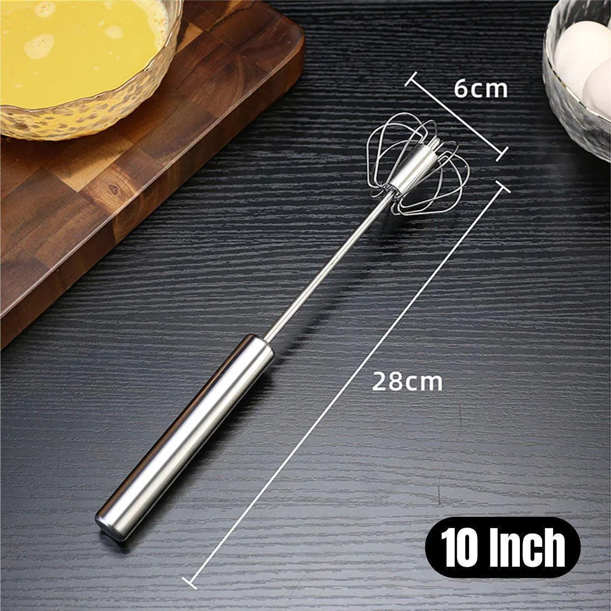 Stainless Steel Semi-Automatic Egg Beater Hand Pressed Kitchen Baking Tool - 10 Inch - Mekamart Australia