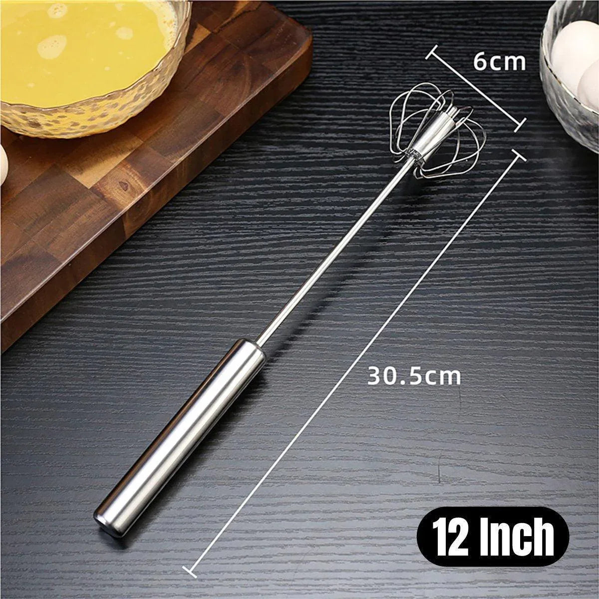 Stainless Steel Semi-Automatic Egg Beater Hand Pressed Kitchen Baking Tool - 10 Inch - Mekamart Australia