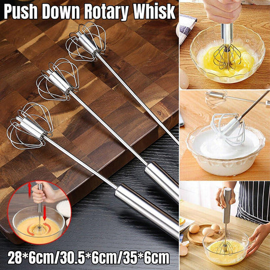 Stainless Steel Semi-Automatic Egg Beater Hand Pressed Kitchen Baking Tool - 14 Inch - Mekamart Australia