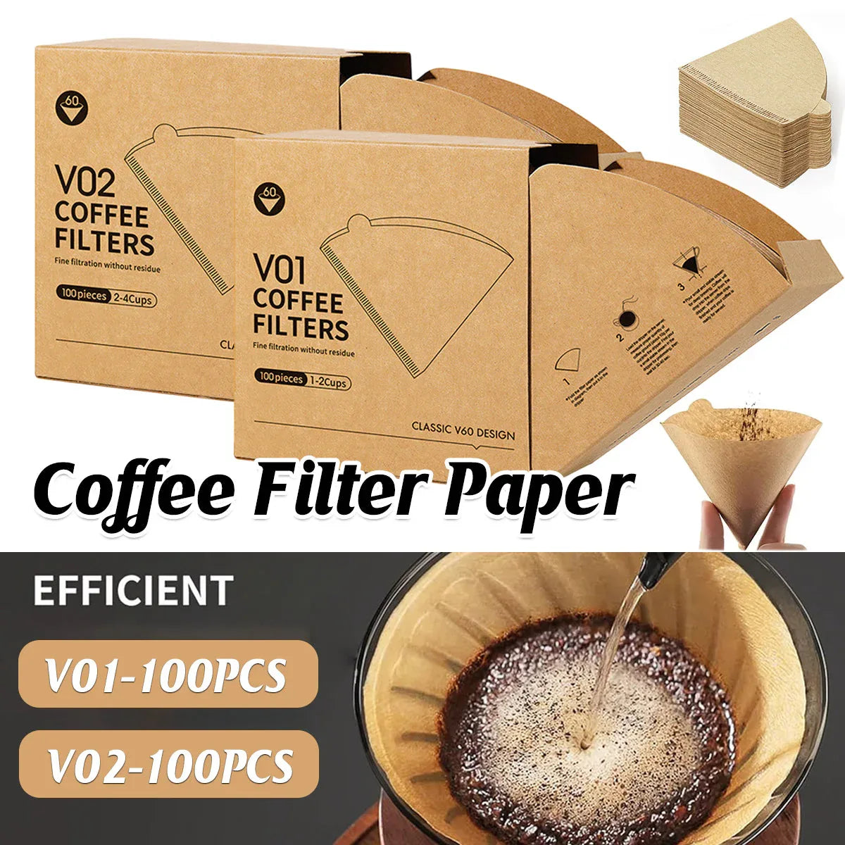 100PCS Coffee Filter Paper Drip Cone Funnel Handmade Filters for Coffee Machine - V02-100PCS - Mekamart Australia