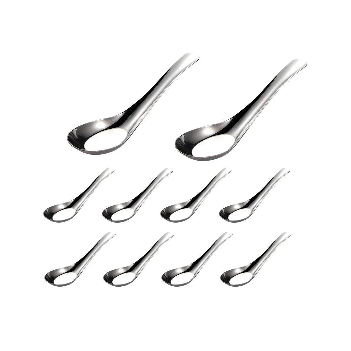 10pcs Stainless Steel Flat Bottom Spoon Household Kitchen Dining Soup Spoon Set - Mekamart Australia