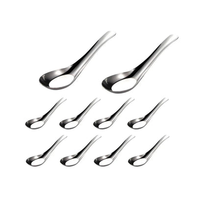 10pcs Stainless Steel Flat Bottom Spoon Household Kitchen Dining Soup Spoon Set - Mekamart Australia