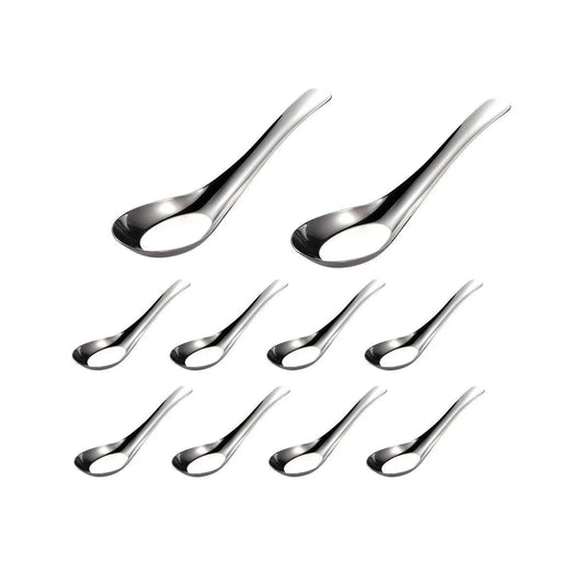 10pcs Stainless Steel Flat Bottom Spoon Household Kitchen Dining Soup Spoon Set - Mekamart Australia