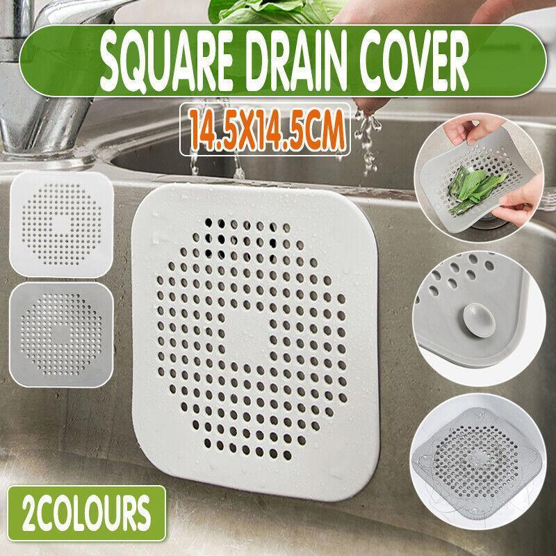 2X Square Drain Cover For Shower Drain Hair Catcher Flat Silicone Plug For Bath - White - Mekamart Australia