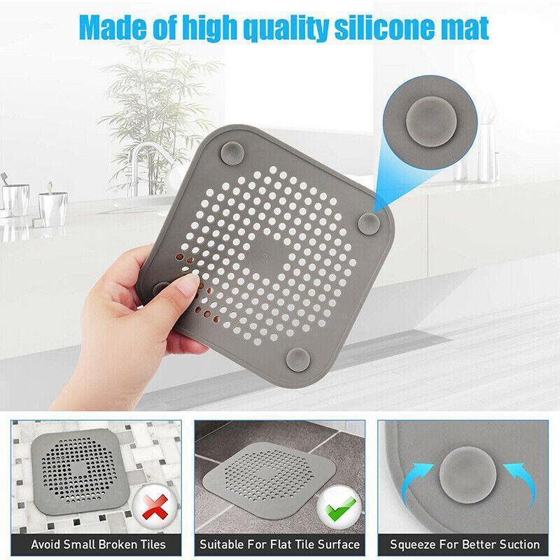 2X Square Drain Cover For Shower Drain Hair Catcher Flat Silicone Plug For Bath - White - Mekamart Australia