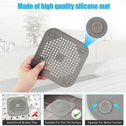 2X Square Drain Cover For Shower Drain Hair Catcher Flat Silicone Plug For Bath - White - Mekamart Australia