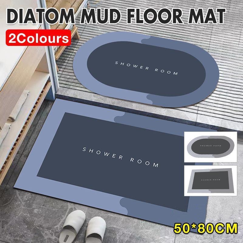 50x80CM Super Absorbent Floor Mat Soft Quick-Drying Non-Slip Diatom Mud Bath - Blue-Oval - Mekamart Australia