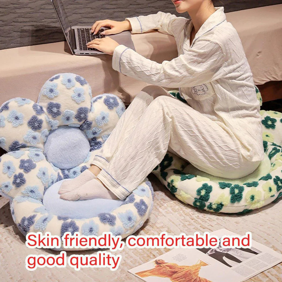 Cute Soft Seat Cushion Flower Shaped Lazy Sofa Pad for Office Chairs and Home Use - Green - Mekamart Australia